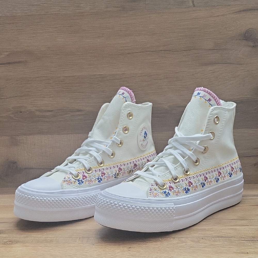 Converse White and Pink High-Top Sneakers